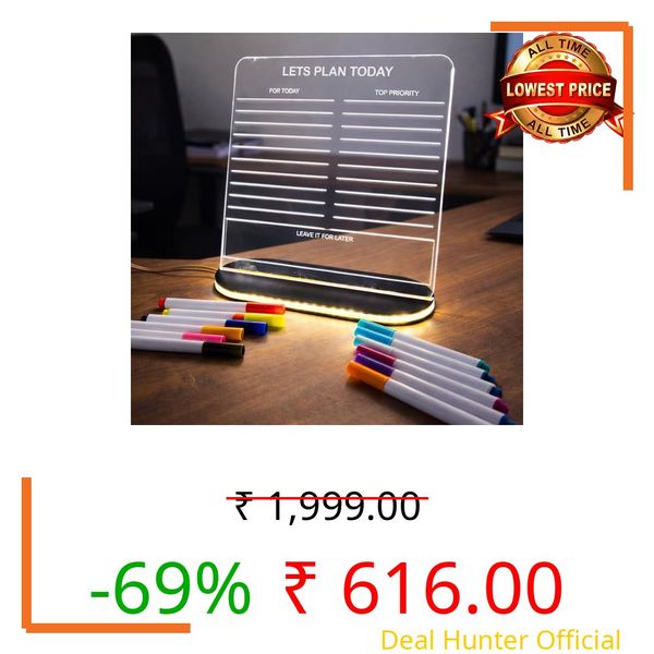 Zesta 3D Acrylic Writing Pad with LED Light & Pen – Glow Art Message Board | Aesthetic Desk Decor | Unique Gift for Men, Girls, Teens, Students | Cool Gadgets & Stationery Items (Lets Plan 20X20 Cms)