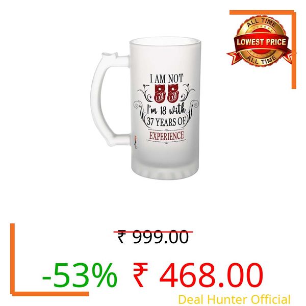 FirseBUY 55th Birthday Gifts for Men Women - I'm Not 55 I'm 18 with 37 Years of Experience Beer Mug - Present Ideas for Wife, Husband, Sister, Brother, Friends, Coworkers - Large Glass Mug 16 Ounce