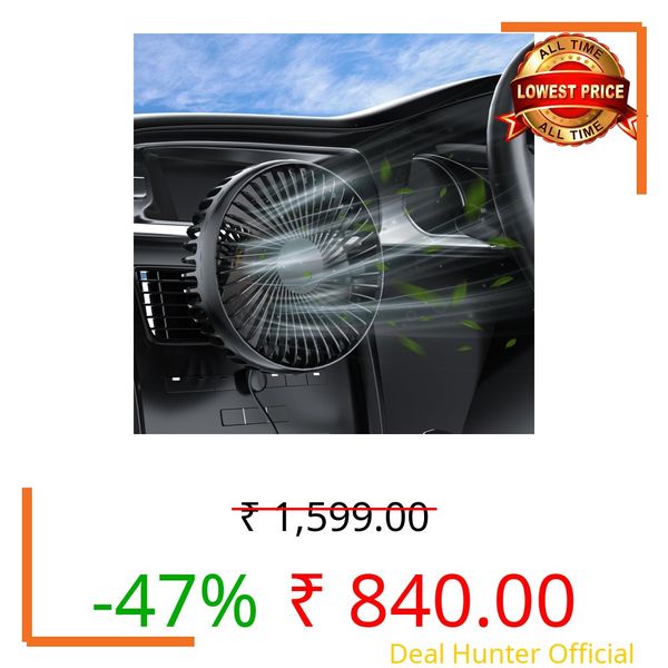 AMZDIGI Car Fan, Mini USB Fan for Car Front Passengers with Air Vent Holder/Sucker Base, Powerful 3 Speed Car Cooling, Quiet Brushless Motor with 360 Degree Adjustable Head For Suv, Rv, Vehicles