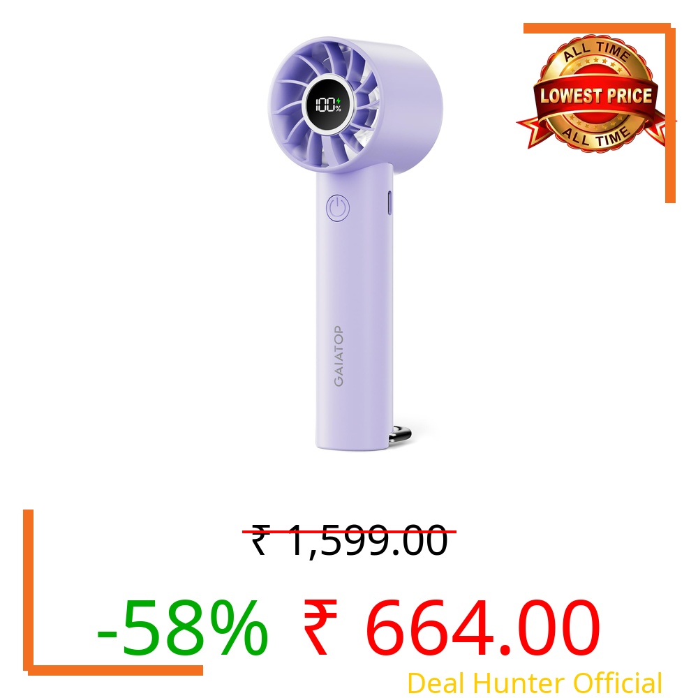 Gaiatop Mini Hand Fan, Powerful Handheld Fan, 3 Speed Strong Wind Personal Small Desk Fan with LED Torch, Rechargeable USB Fan for Girl Women Travel Indoor Outdoor Use