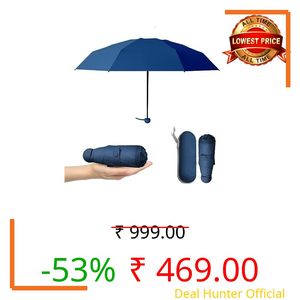 Alexvyan Blue Mini Umbrella with Case (Manual Open) Compact Travelling Umbrella, Polyester & UV Protection Fabric for Summer/Anti-Slip Handle- Use in Rain & Summer- 6 Frame for Men & Women