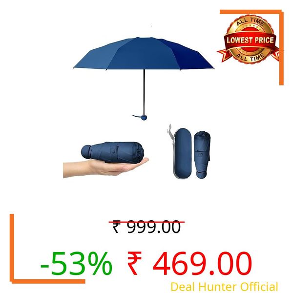 Alexvyan Blue Mini Umbrella with Case (Manual Open) Compact Travelling Umbrella, Polyester & UV Protection Fabric for Summer/Anti-Slip Handle- Use in Rain & Summer- 6 Frame for Men & Women