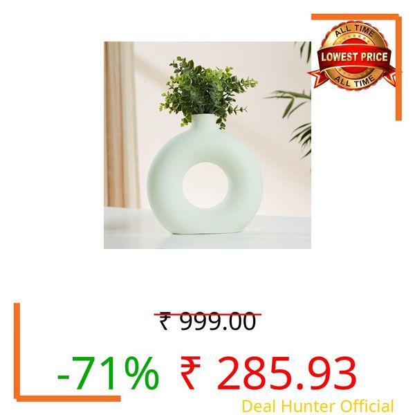Amazon Basics Beautiful Ceramic Donut Vase for Home Decor (Pack of 1, Light Green)