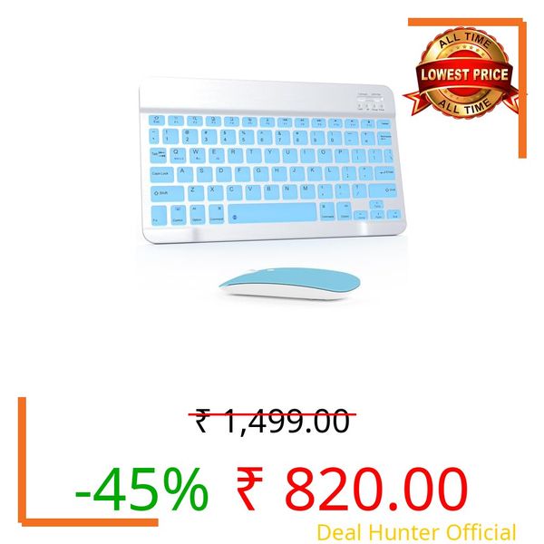 Bluetooth Keyboard and Mouse Combo, Qwert Layout Universal Ultra-Slim Wireless Keyboard Mouse Set for Android Windows iPad iPhone Samsung Tablet Portable Compact Keyboard Set, Light Blue