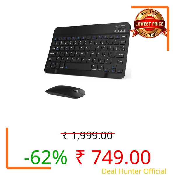 Rechargeable Bluetooth Keyboard and Mouse Combo, Universal Ultra-Slim Wireless Keyboard Mouse Set for Android Windows iPad iPhone Samsung Tablet Portable Compact Keyboard Set (Black)