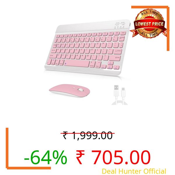Rechargeable Bluetooth Keyboard and Mouse Combo, Universal Ultra-Slim Wireless Keyboard Mouse Set for Android Windows iPad iPhone Samsung Tablet Portable Compact Keyboard Set (Pink)