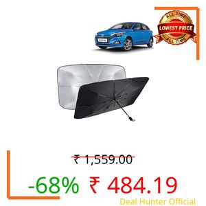 KINGSWAY® Car Sun Shade UV Protection Windshield Cover Compatible with Hyundai Elite I20, (Year 2018-2020), Foldable Size Universal Fit Umbrella Curtain for Front Window, Rear Window, Black, 1 Piece