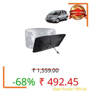KINGSWAY® Car Sun Shade UV Protection Windshield Cover Compatible with Honda Jazz, (Year 2009-2014), Foldable Size Universal Fit Umbrella Curtain for Front Window, Rear Window, Black, 1 Piece