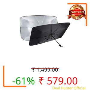 KINGSWAY® Car Sun Shade UV Protection Windshield Cover Use for All Cars, Foldable Size Universal Fit Umbrella Curtain for Front Window, Rear Window, Black Color, 1 Piece