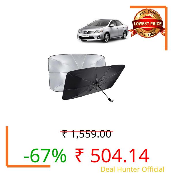 KINGSWAY® Car Sun Shade UV Protection Windshield Cover Compatible with Toyota Corolla Altis, (Year 2007-2013), Universal Fit Umbrella Curtain for Front Window, Rear Window, Black, 1 Piece