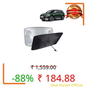 KINGSWAY® Car Sun Shade UV Protection Windshield Cover Compatible with Skoda Karoq, (Year 2020-2021), Foldable Size Universal Fit Umbrella Curtain for Front Window, Rear Window, Black, 1 Piece