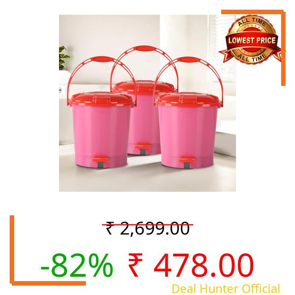 Kuber Industries Plastic (Pack of 3) Pedal Dustbin (7 LTR) Dustbin with Lid | Dustbin for Kitchen, Bathroom & office | Garbage Bin with Handle | Wet & Dry Waste Bin | Red Dhakkan Trash Can | Pink