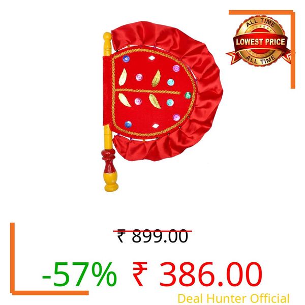 DIGSMORDEN [Mother's Day Gift] Handmade and Decorative Red Hand Fan with Wooden Handle for Cool Air, Home Dcor and Travel Use Shadi ka Pankha/Vinjano/Pankhi - Return Gift