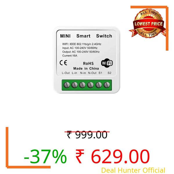 Electrobot Smart WiFi Switch for Home Automation, 10A Max Output, 2.4GHz Wireless Remote Control with LED Light, Check Appliance Status via Mobile App (iOS & Android)