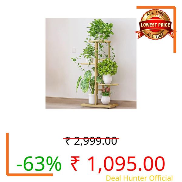 Brown Art Shoppee Plant Stand Indoor Outdoor Plant Stand, 4 Layers Iron Flower Stand Pots Tray Plant Shelves Planter Display Rack Storage Holder Shelf Home Balcony Garden Decoration (Golden)