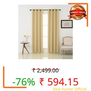 IVAZA Living Room Bedroom Room Darkening Thermal Insulated Polyester Solid Blackout Curtain Noise Reducation Long Door Curtain 9 feet Set of 1(Beige)