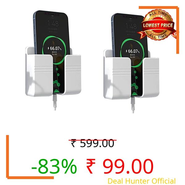 ZedGear Wall Mounted Mobile Holder Storage Case for Remote with Charging Port & Adjustable Viewing Angle Mobile Stand/Multi Purpose Stand - White (Pack of 2)