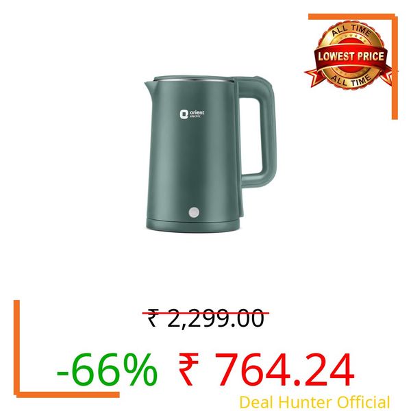 Orient Electric Powerhot 1.5 L Electric Kettle | Cool Touch Body | Faster Heating | Auto Cut Off Mechanism | 360° Rotating Base | Green