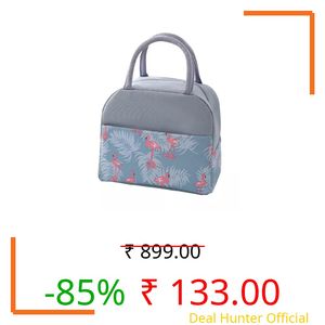 Zephorus Lunch Bag for Kids, Stylish Heat Insulated Tiffin Bags for Travel School & College, Office Thermal Bag Picnic Organizer Storage (Greay Flamingo Half Lunch Bag)