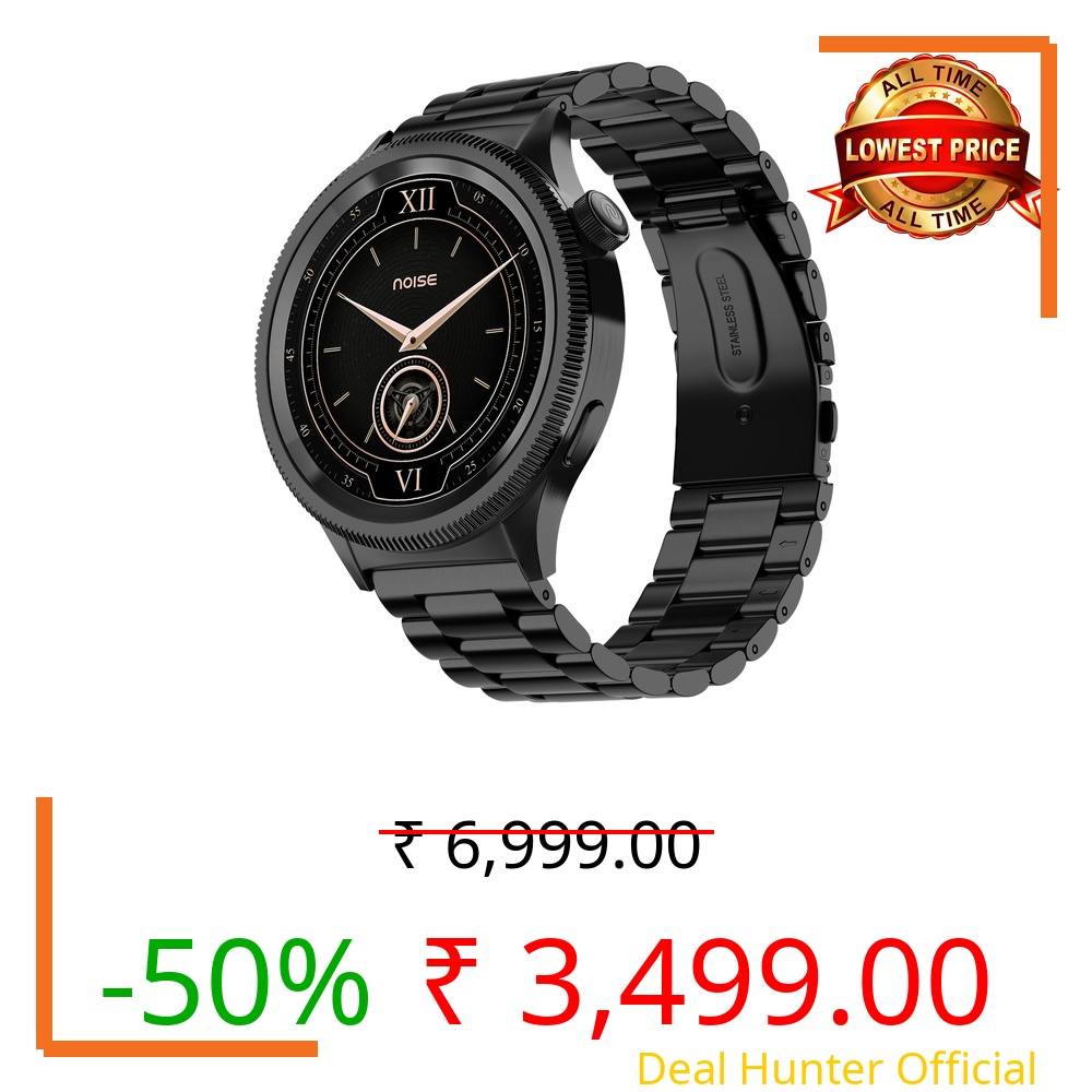 Noise Newly Launched Halo 2 Smartwatch 1.43" AMOLED, 1st Rotating Dial (Axe-Cut Bezel Design), Stainless Steel Build, Menu Transition Animations Effects, BT Calling, Health Suite (Elite Black)