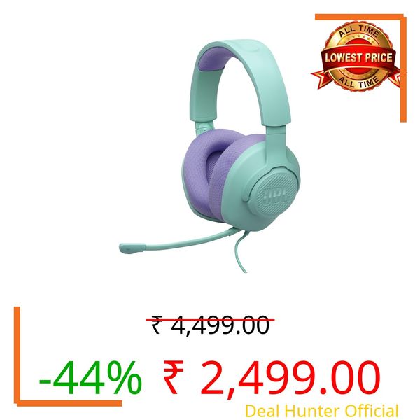 JBL Quantum 100M2 Wired Gaming Headphones, Supports Windows Sonic Spatial Audio, 40mm Realistic Dynamic Drivers, Omnidirectional Detachable Mic, Breathable Memory Foam Cushions, PC/Xbox/PS/3.5mm-Cyan