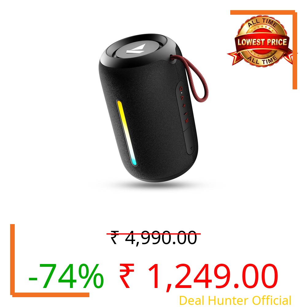 Boat Stone 352 Pro/Stone 358 Pro w/ 14W Signature Sound, Up to 12 Hours Playback, RGB LEDs, TWS Feature, Built-in Mic, BTv5.3, Free Music Streaming on JioSaavn Bluetooth Speaker (Raging Black)