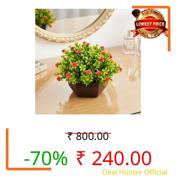 fancymart Artificial Flower Leaves in Wood Hexagon Pot - Red - 14cm Height - Home & Office Decor Elegant Potted Plant for Tabletop Enhancement