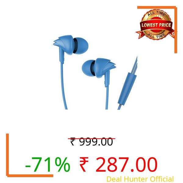 boAt BassHeads 100 in-Ear Wired Earphones with Hawk Inspired Design, Integrated Multifunction Control, Super Extra Bass & Instant Voice Assistant(Blue)