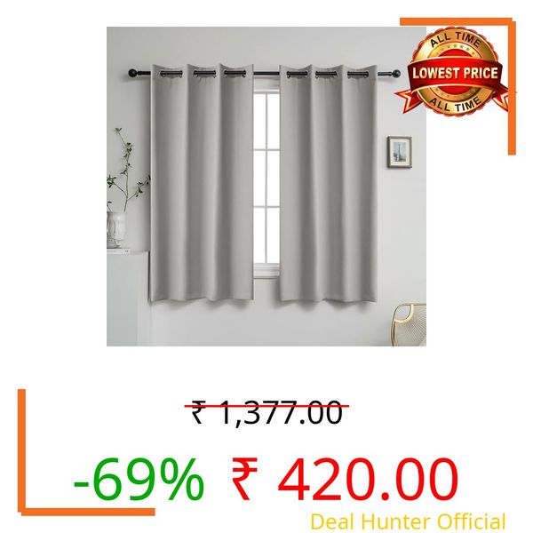 Amar Homes 95% Room Darkening Window 3 Feet Curtain, Thermal Insulated Blackout Heavy Polyester Panel, Noise Reduce, Only Single Piece - (Light Grey - 36 Inches)