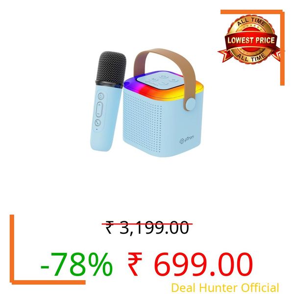 pTron Newly Launched Fusion Tunes 10W Mini Bluetooth Speaker with Wireless Karaoke Mic, 8Hrs Playtime, Vivid RGB Lights, Voice Effects, Multi-Play Modes BT5.1/TF Card & Type-C Charging Port (Blue)
