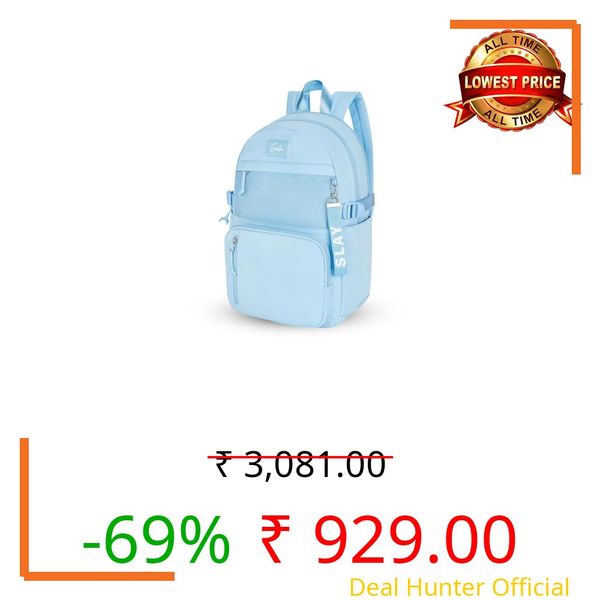 Genie Berry Casual Backpack for Girls |17 In-16 Ltr with Laptop Sleeve,Two Compartments,Organizer and Light Weight with Padded Shoulders |Best for Books,Stationery,Lunch Box & Essentials - Sky Blue