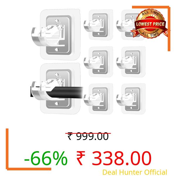 QXORE No Drill Curtain Rod Brackets - Self Adhesive Curtain Rod Holder Hooks, Nail Free, Adjustable for Kitchen, Home, Bathroom and Hotel (8PCS Transparent)