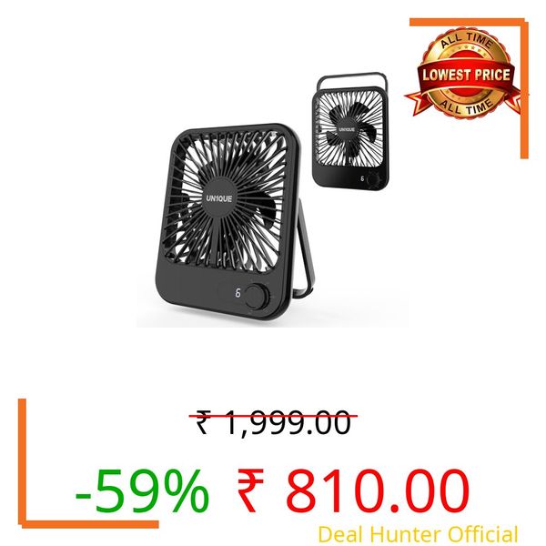 UN1QUE Slim Portable Desk Fan, 0-100 Speeds Adjustable Mini Fan, Rechargable Fan with Fragrance Function, Long Battery-life Personal Fan for Home Outdoor, An Aromatherapy Tablet Included