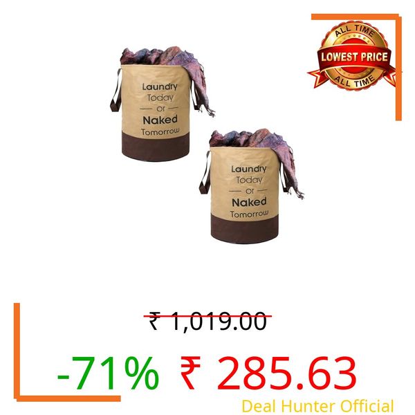 Heart Home Pack of 2 Foldable Laundry Basket for Clothes | Non Woven Round Laundry Basket | Washing Clothes Storage Basket | Toy Storage Organizer | 45 LTR | Brown