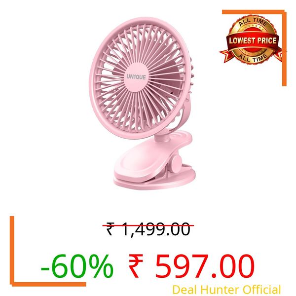 UN1QUE Portable Fan Rechargeable,USB Mini Fan Battery Operated 1800mAh,3 Speed Quiet Clip Small Table Fan for Home, Personal Makeup fan for Office Stroller Camping,6 Inch