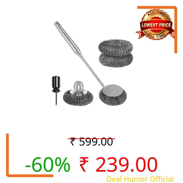 Stainless Steel Wool Scrubber Set, One Scrubber with Handle and One Long-Handled Brush, for Cleaning Tableware and Cooking Tools.
