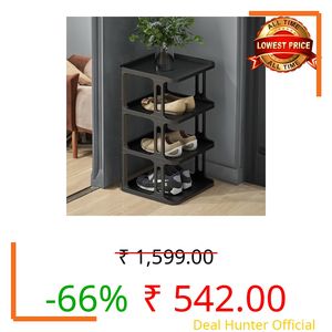 Kuber Industries 4-Layer Portable Shoe Rack For Home | Waterproof Plastic Chappal Stand for Slipper & Footwear | Collapsible Design - Black