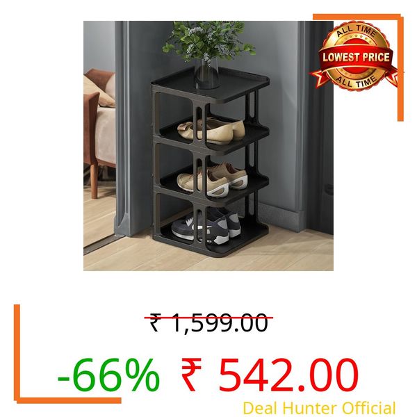 Kuber Industries 4-Layer Portable Shoe Rack For Home | Waterproof Plastic Chappal Stand for Slipper & Footwear | Collapsible Design - Black