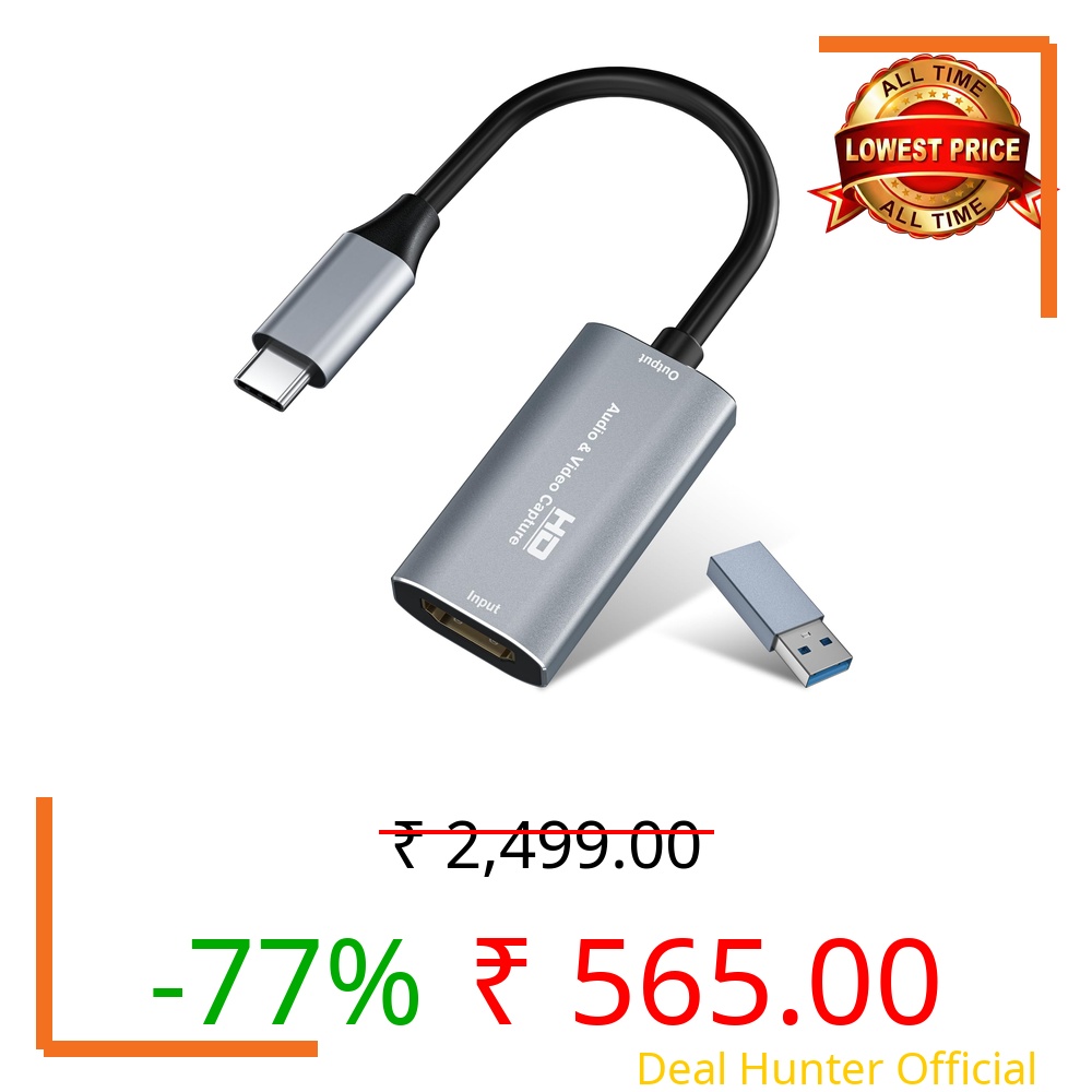 Audio/Video Capture Card, USB3.0 HDMI to USB C, 4K 1080p60fps Video/Audio Capture with Type-C Adapter Devices for Gaming Live Streaming Video Recorder, for Windows Mac OS System OBS Zoom