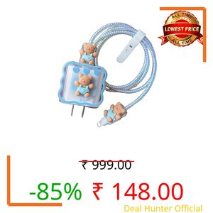 BH BEST HUB Cable Protector with 3D Cute Pattern for iPhone Charger only 18W & 20W, Data Line Wire Saver Charging Cable Charger Protective Cable,Full Protection Cover (Blue-Teddy)