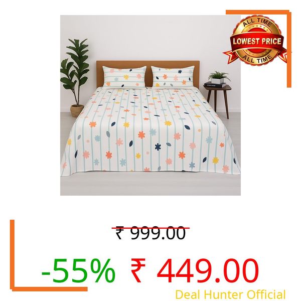 Microfiber Bedsheet for Double Bed – 100% Soft & Breathable Fabric – Flat Bedsheet with 2 Pillow Covers – Wrinkle-Free (Ray of Flowers Design)