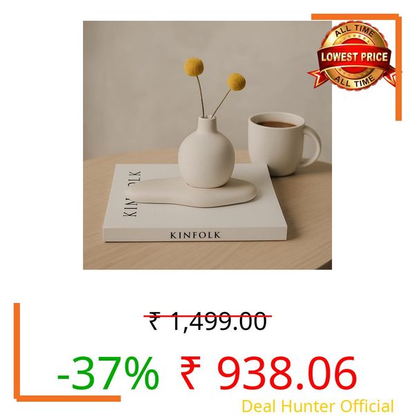 The Grey Blend® Handcrafted White Concrete Mini Vase with Tray Set | Small Flower Pot for Home Décor | Table Showpiece for Living Room, Bedroom & Center Table | Minimalist Gift Item (7x7 cm, 18x9 cm)