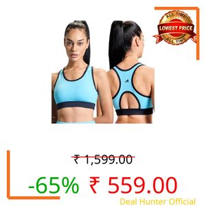 Boldfit Sports Bra for Women,Padded Gym Bra for Woman with Cross Back & Moisture-Wicking Fabric,Medium Support Workout Bra for Yoga, Running & Training,Stretchable Poly-Spandex Activewear Blue