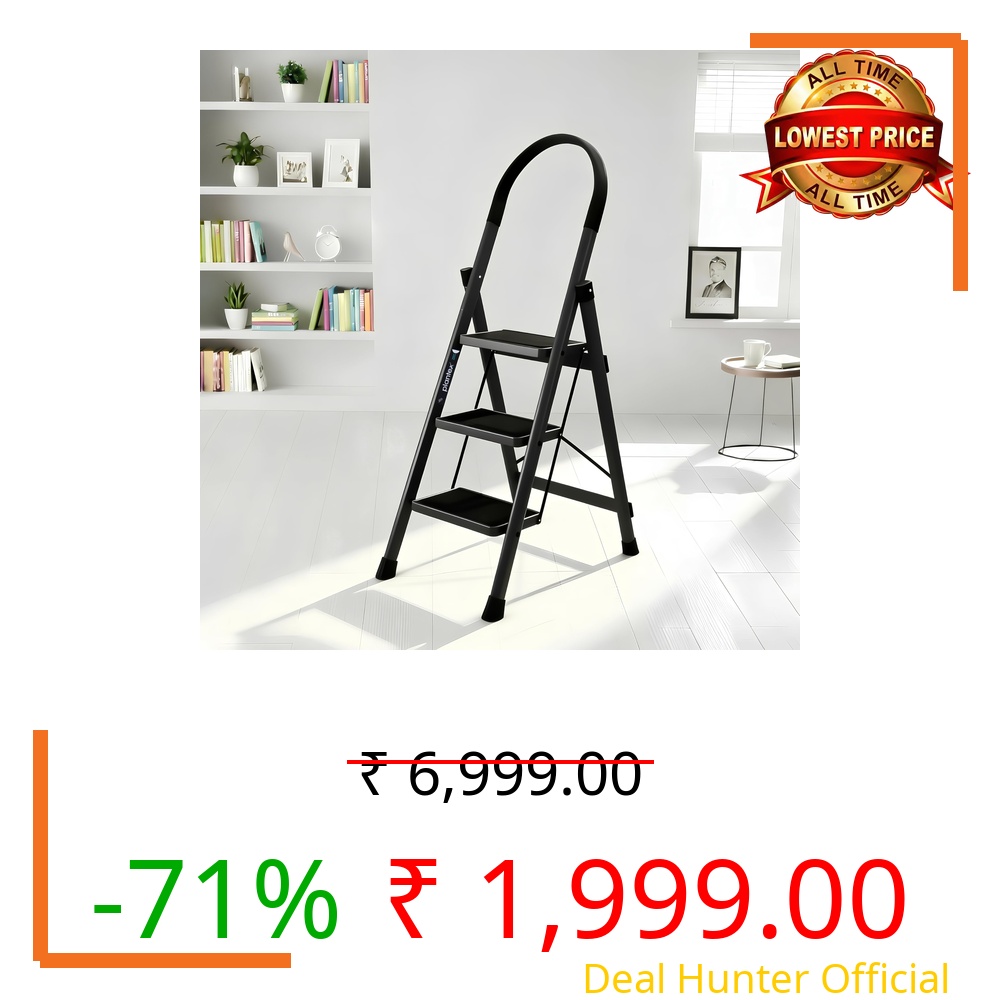 Plantex Ladder for Home/Strong Foldable Wide 3 Step Ladder/Anti-Skid 3 Step Ladder - (Apex - Black)