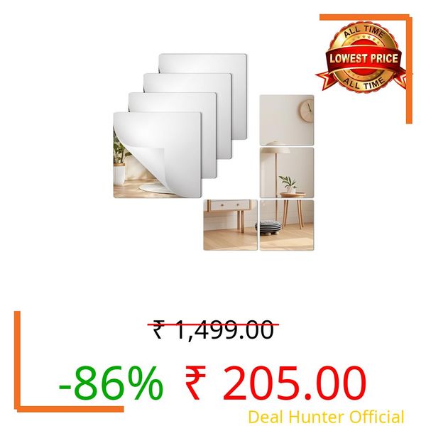 4 Pieces Self Adhesive Acrylic Mirrors, Unbreakable Mirror Tiles, Flexible Wall Mirror Plates, Shatterproof, Full Body Mirror for Home, Bedroom, Gym, Door, Wardrobe