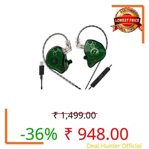 Concept Kart ND Venus in-Ear Monitor Earphone with Mic, Dynamic Drive HiFi N52 Rubidium Magnet Diaphragm Wired IEM, 0.75mm 2Pin Connector, Detachable OFC Cable, Type C Jack (Type-C with Mic (Green))