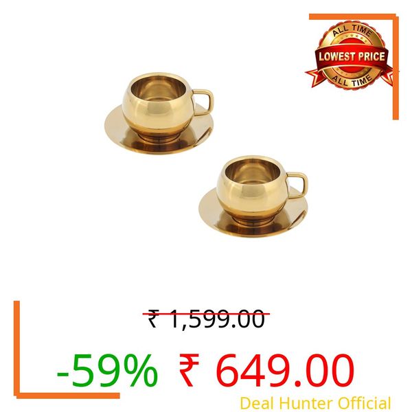 Luxury Gold-Plated Coffee Cup & Saucer Set – Premium Stainless Steel Double-Walled Mug for Espresso, Latte & Tea – Elegant Gift for Home & Office (Pack of 2, 2, Count)