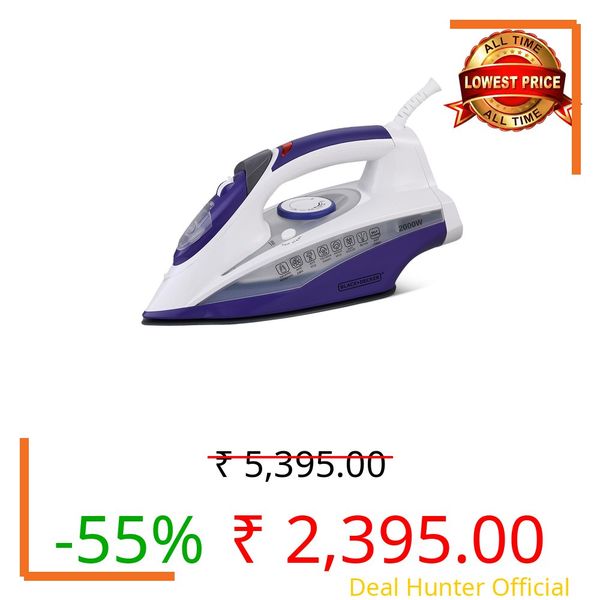 BLACK+DECKER Steam Iron | 2000 Watts, 380 Ml, 2 Yrs Warranty | Iron For Clothes, Iron Box, Steam Press, Steam Press, Press With Anti Drip, Non-Stick Ceramic Sole (Blue+White)