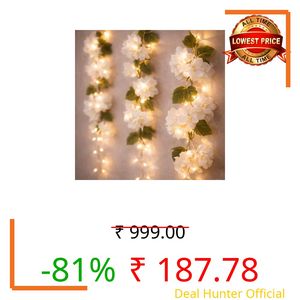 Akaar Decor's Artificial Money Plant/Hydrangea String with Light for Home Decor | Office Decor | Hanging Vine Creeper with Light | Door Wall Balcony Decor | Party Festival (White Hydrangea)