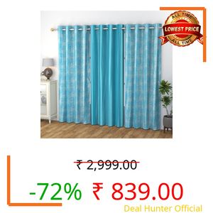 GOYCORS Flower Printed Polyester Long Door Curtains 9 feet Long Set of 3 Curtain, (Aqua 4 feet x 9 feet)